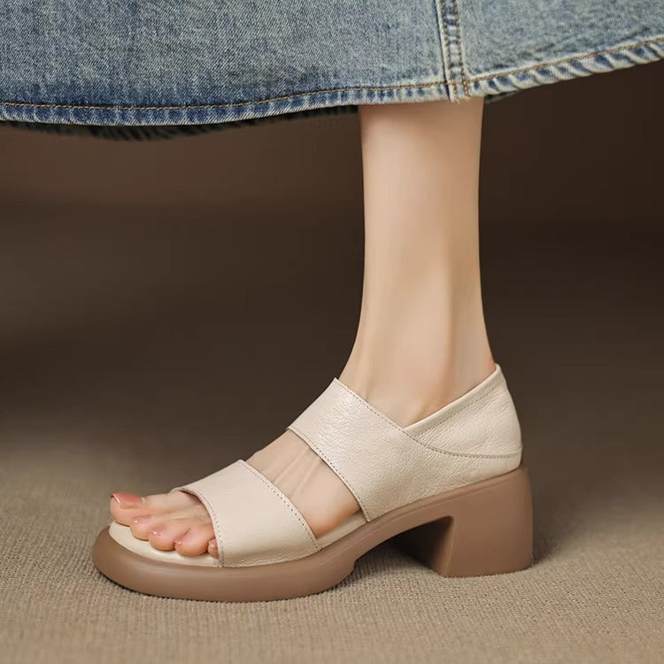 Sandalias de Tacón Cuero Suave Estilo Raíz Armonía, Postura Mejorada y Comodidad Todo el Día