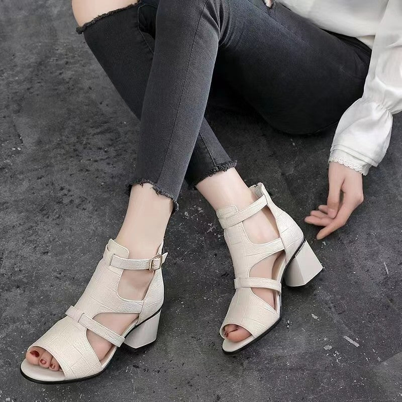Sandalias de Tacón Cuero Premium Serenidad Romana Ímpetu, Comodidad Elegante Todo el Día