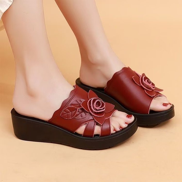 Sandalias de Tacón Cuero Suave Flor Aurora Horizonte, Postura Mejorada y Comodidad Duradera