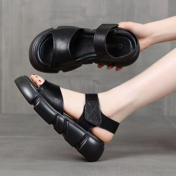 Sandalias de Plataforma Cuero Suave Aura Horizonte Serenidad, Postura y Comodidad Mejoradas