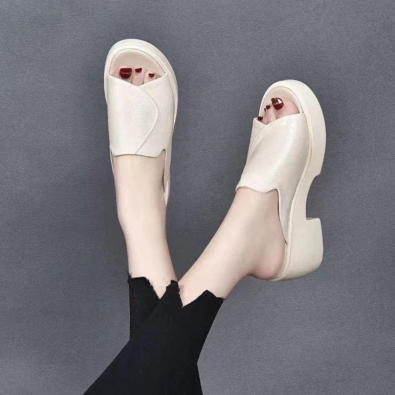 Sandalias de Tacón Cuero Suave Esencia Horizonte Selene, Comodidad y Estilo Todo el Día