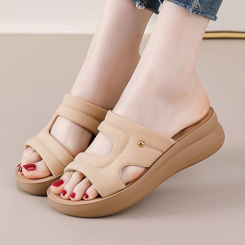 Sandalias de Cuña Cuero Suave Aura Camino Serenidad, Máximo Confort y Estabilidad Todo el Día