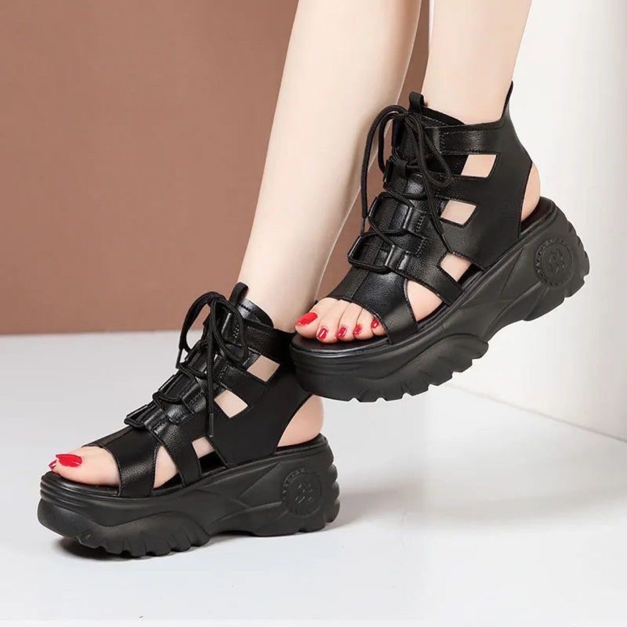 Sandalias de Plataforma Cuero Suave Aura Camino Serenidad, Soporte Ortopédico Superior Todo el Día