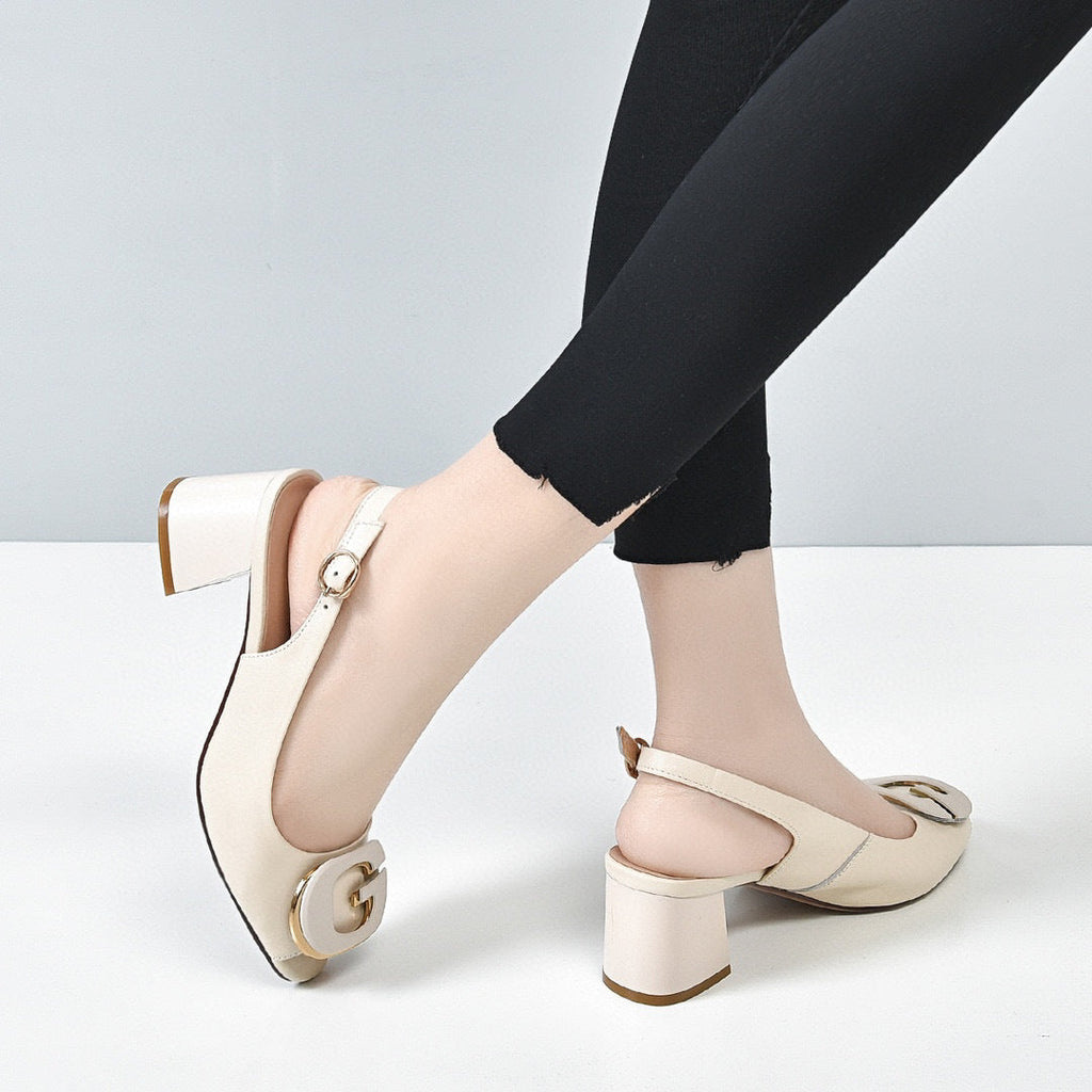 Sandalias de Tacón Cuero Suave Estilo Aurora Camino, Confort Prolongado Sin Dolor