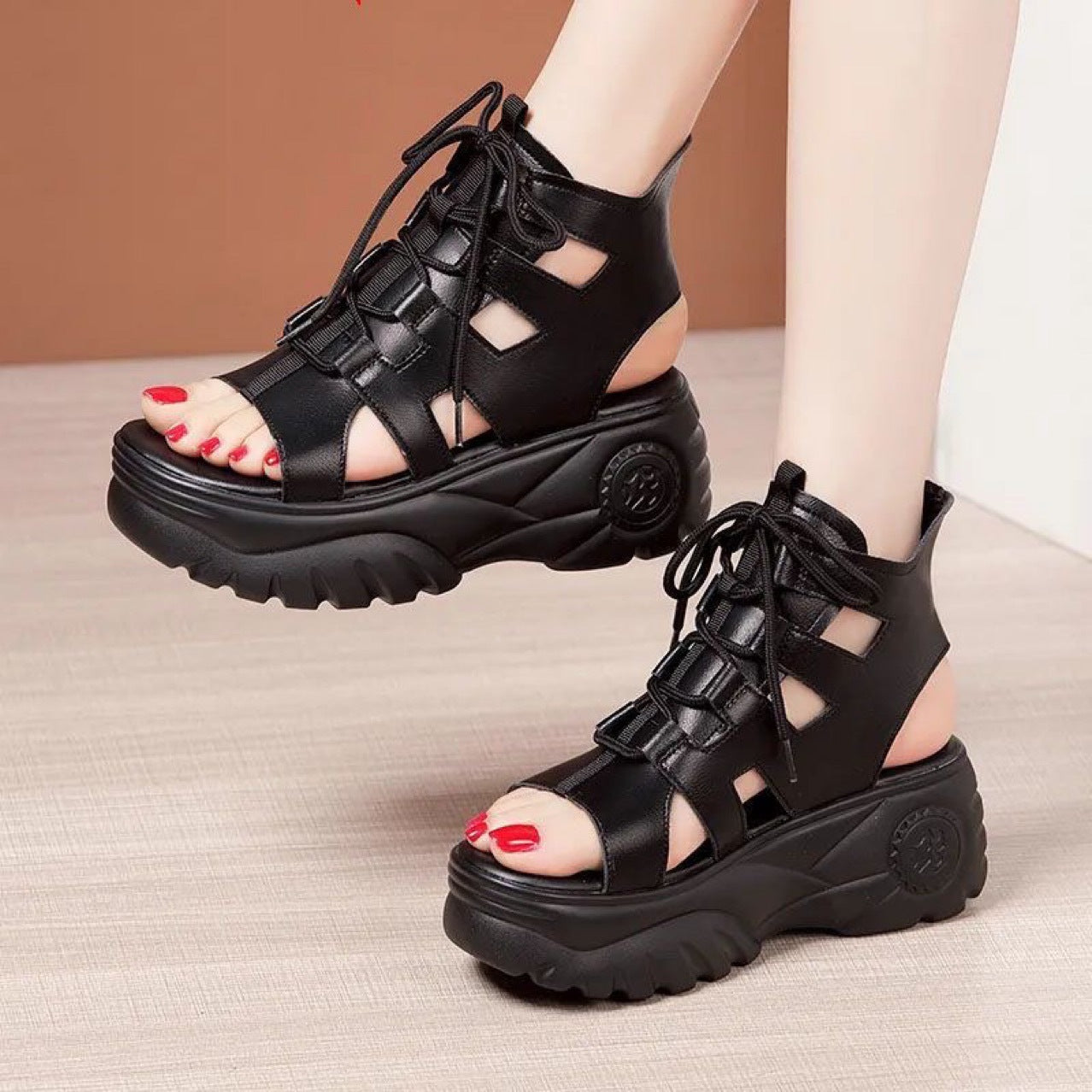 Sandalias de Plataforma Cuero Suave Aura Camino Serenidad, Soporte Ortopédico Superior Todo el Día