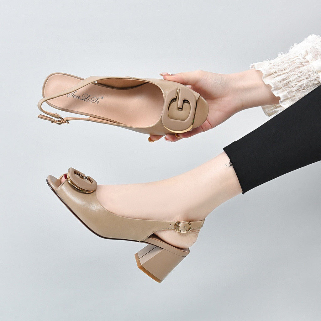 Sandalias de Tacón Cuero Suave Estilo Aurora Camino, Confort Prolongado Sin Dolor