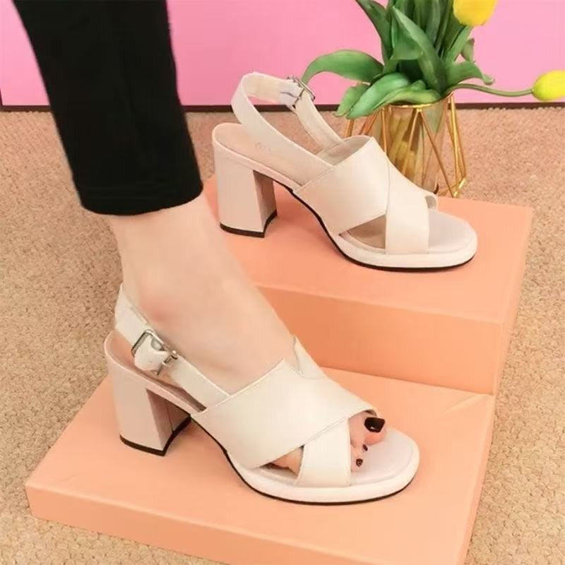 Sandalias de Tacón Cuero Suave Aura Selene Horizonte, Estilo y Comodidad para Cada Paso