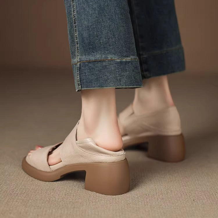 Sandalias de Tacón Cuero Suave Estilo Raíz Armonía, Postura Mejorada y Comodidad Todo el Día