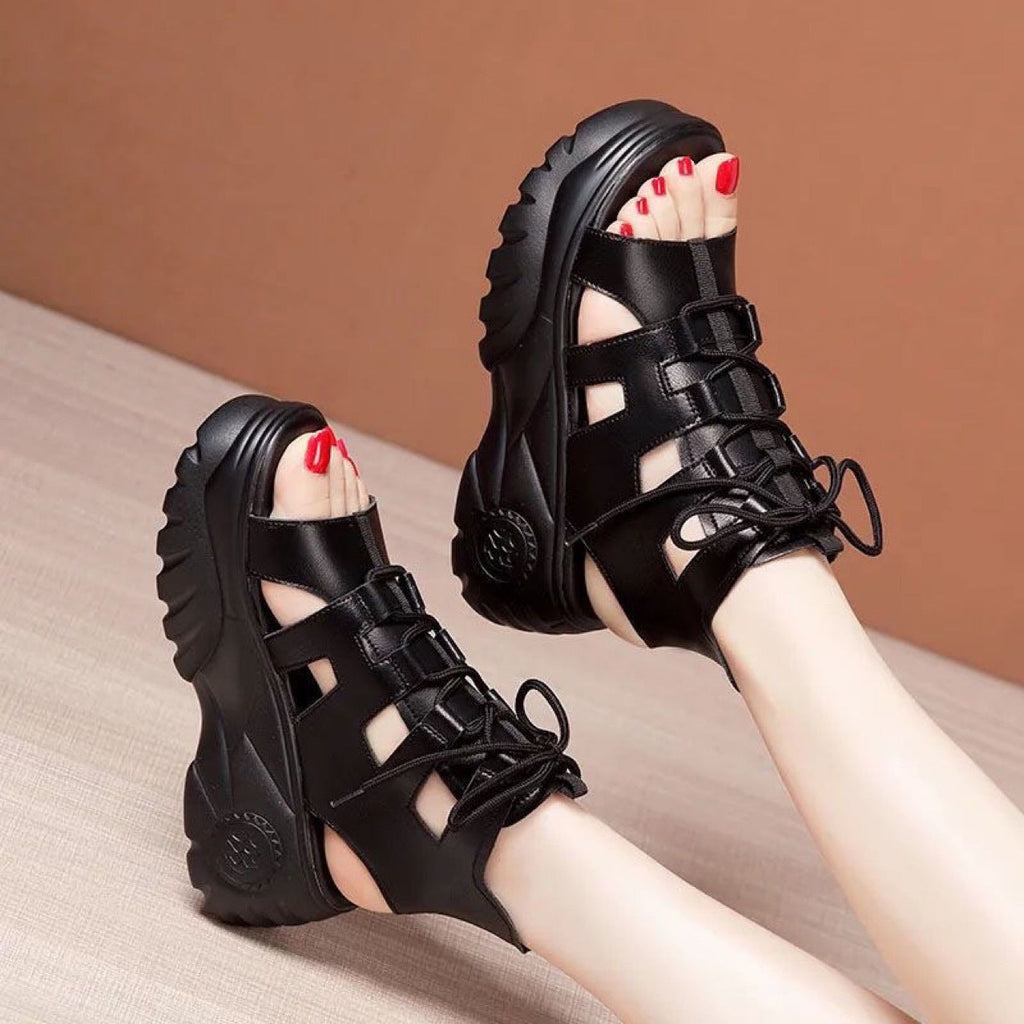 Sandalias de Plataforma Cuero Suave Aura Camino Serenidad, Soporte Ortopédico Superior Todo el Día