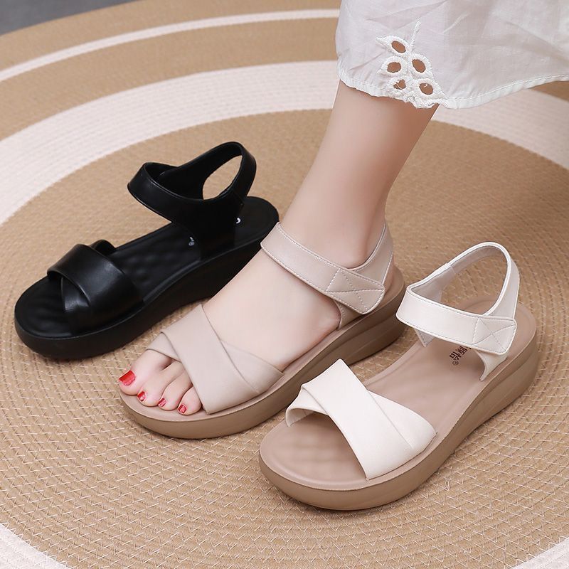 Sandalias de Cuña Cuero Suave Aura Cumbre Serenidad, Comodidad Sin Esfuerzo Todo el Día