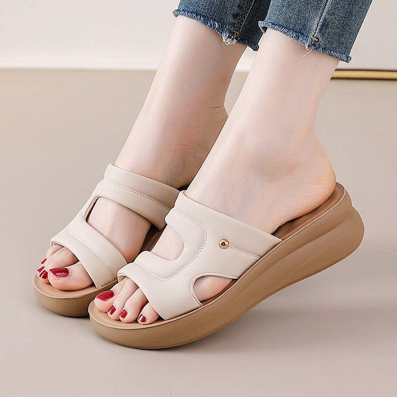 Sandalias de Cuña Cuero Suave Aura Camino Serenidad, Máximo Confort y Estabilidad Todo el Día