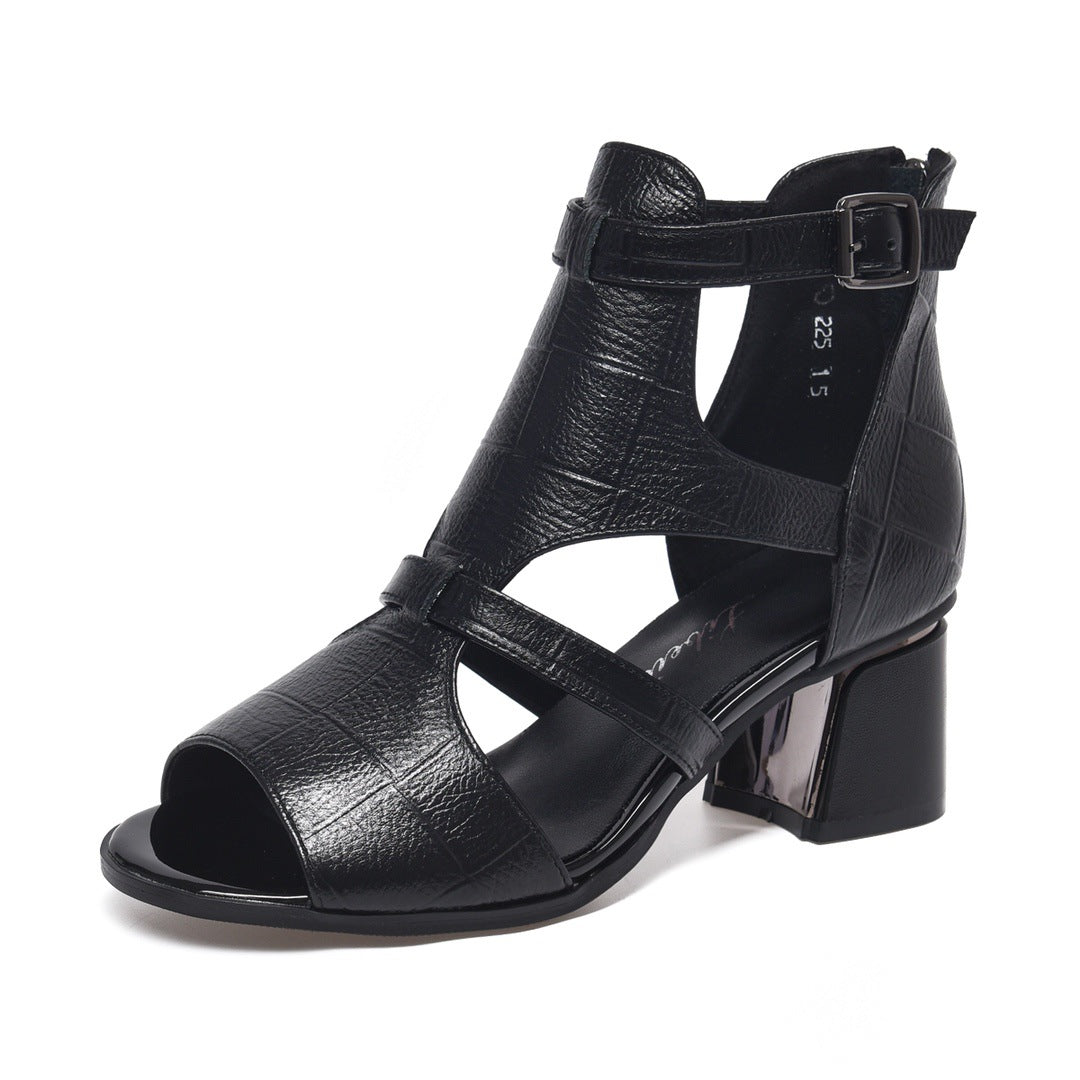 Sandalias de Tacón Cuero Premium Serenidad Romana Ímpetu, Comodidad Elegante Todo el Día