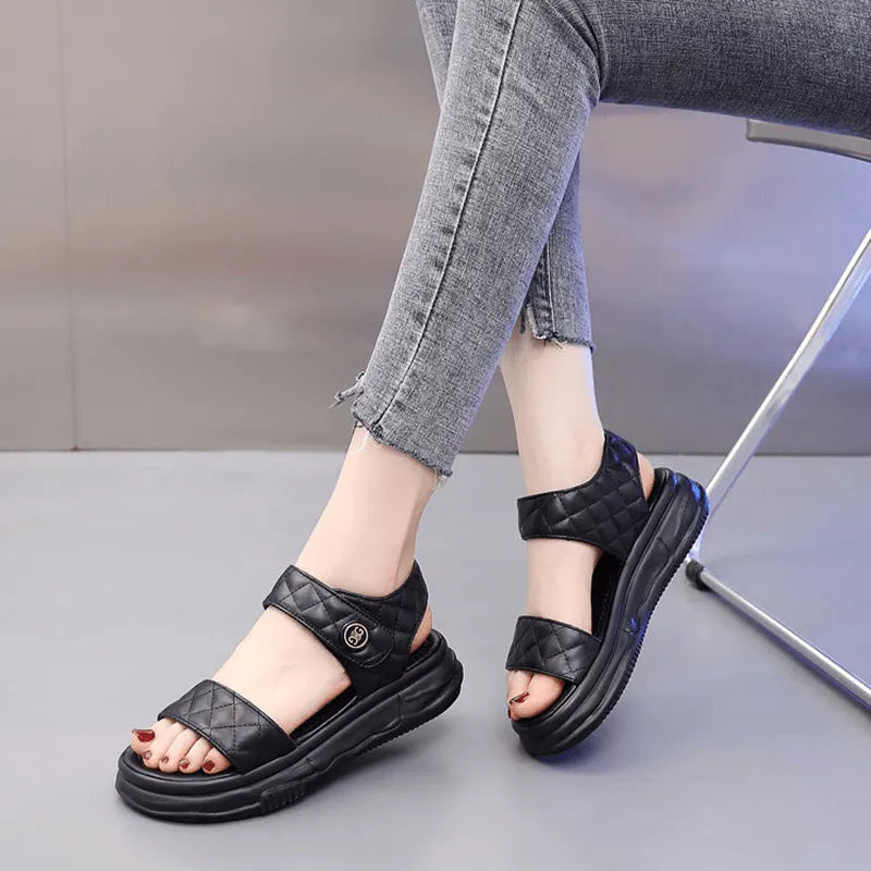 Sandalias Planas Cuero Suave Esencia Río Serenidad, Confort Antideslizante Todo el Día