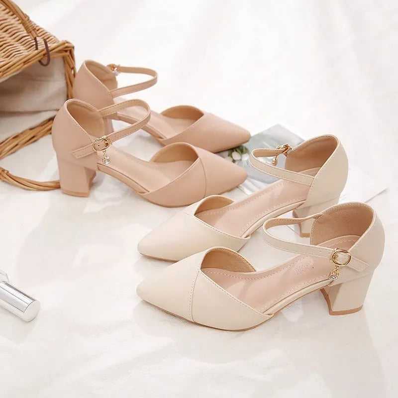 Tacones de bloque de tacón medio estilo francés