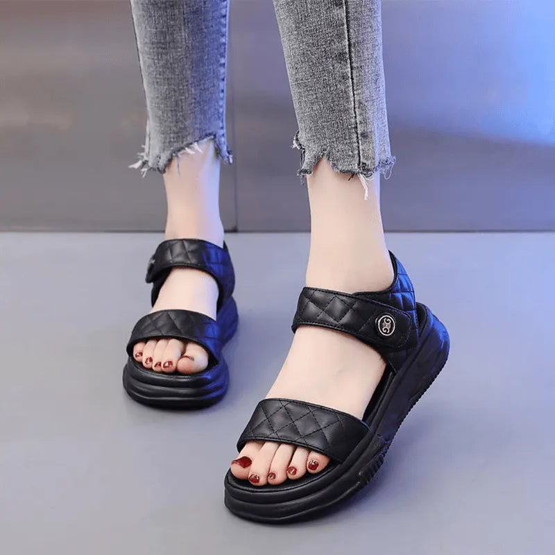 Sandalias Planas Cuero Suave Esencia Río Serenidad, Confort Antideslizante Todo el Día